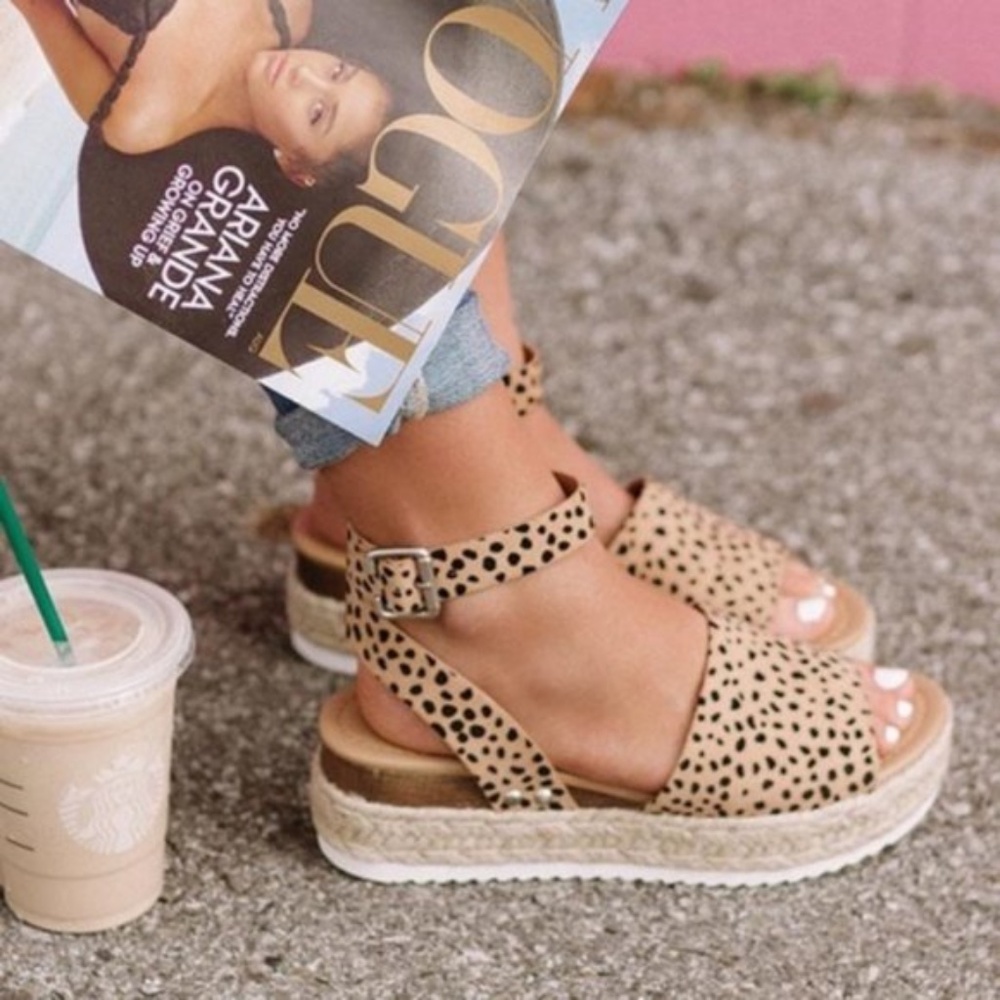 leopard cheetah print ankle strap espadrille flat - Picture 7 of 7